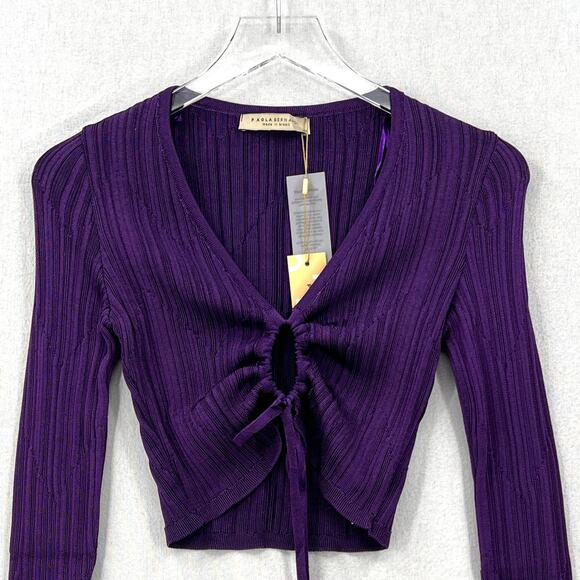 PAOLA BERNARDI Andressa Cropped Cardigan Small Purple Sparkle Knit Long Sleeve - Picture 4 of 12